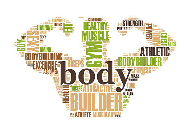 Word cloud concept of body builder fitness trainer on white stock photo