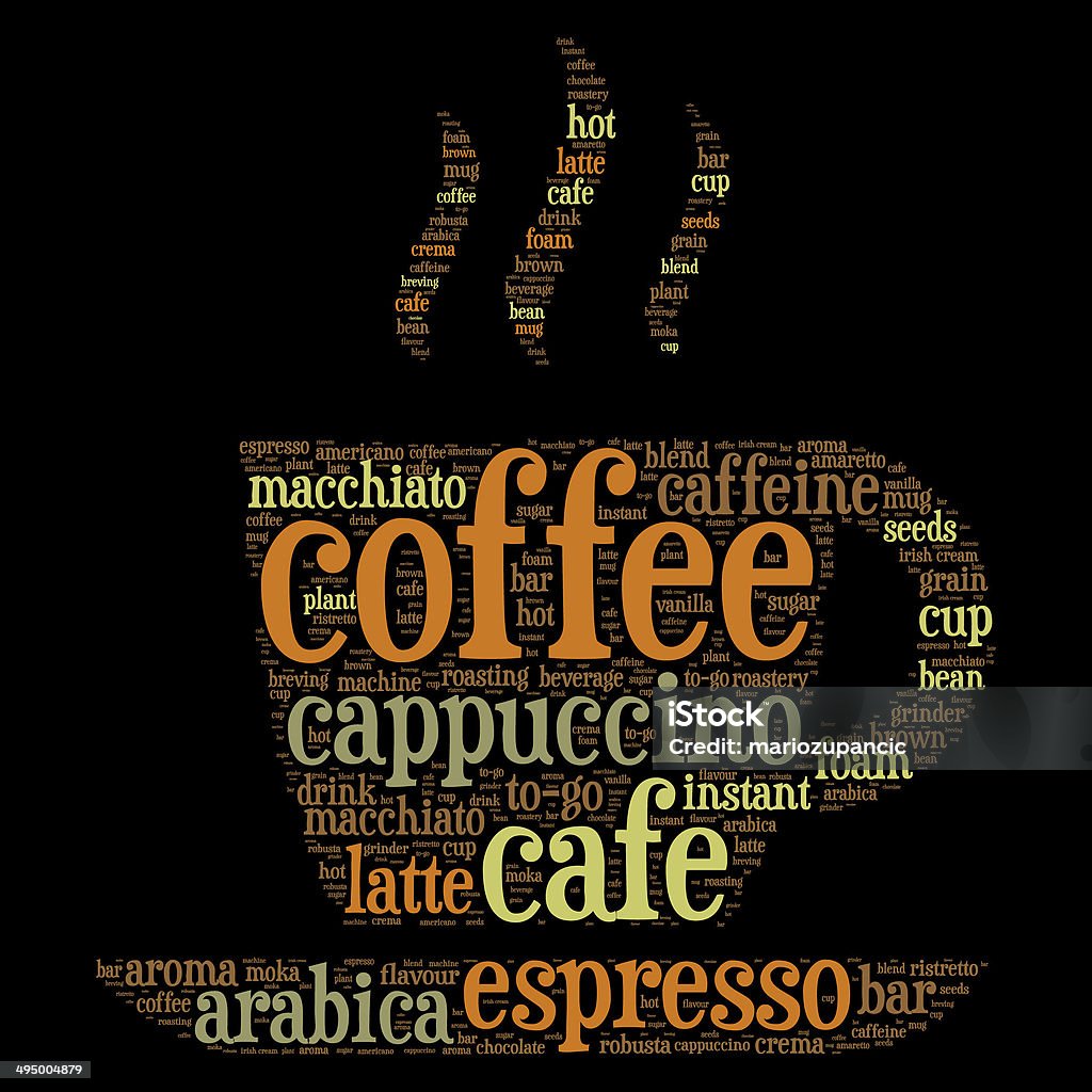 Coffee cup word cloud concept Brown Stock Photo