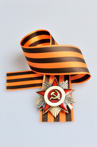 Saint George ribbon with order of the Great Patriotic war on gray