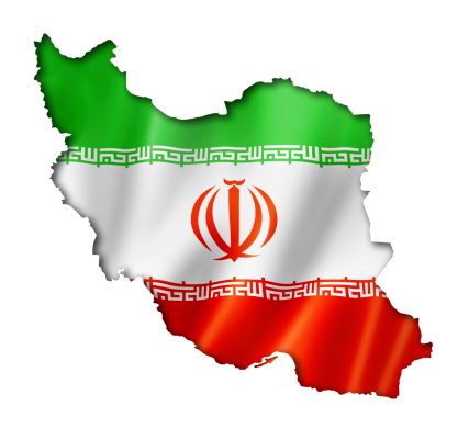 Iran flag map, three dimensional render, isolated on white