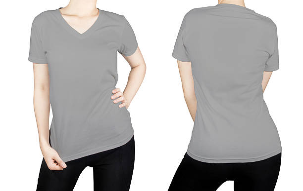 istock Grey T-shirt with front and back side isolated on white. 495006919