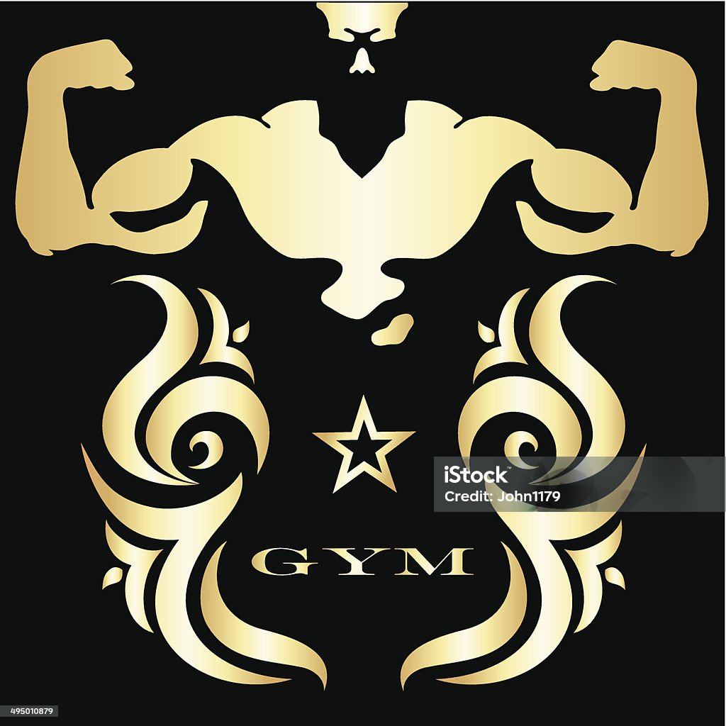 Gym and fitness symbol design for gym and fitness, gold on black background Adult stock vector