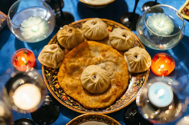 Photo of baozi dumplings .