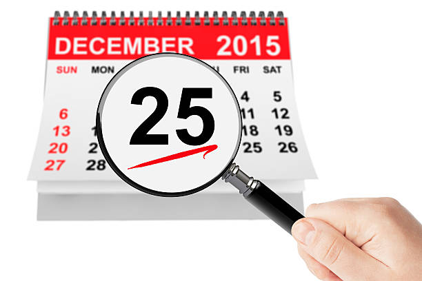 istock Christmas Day Concept. 25 December 2015 calendar with magnifier 495021418
