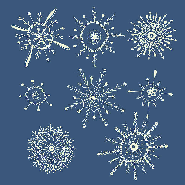 набор из 8 ручной работы необычными белый snowflakes - scott strange stock illustrations