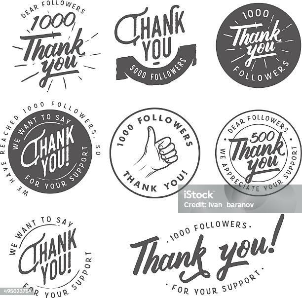 Set Of Vintage Thank You Badges Labels And Stickers Stock Illustration - Download Image Now