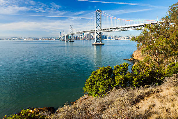 панорамный сан-франциско - bay bridge san francisco county san francisco bay area landscaped стоковые фото и изображения