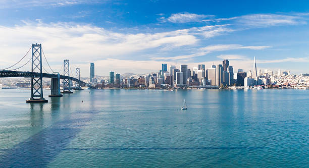 san francisco panorama - blue bridge stock-fotos und bilder