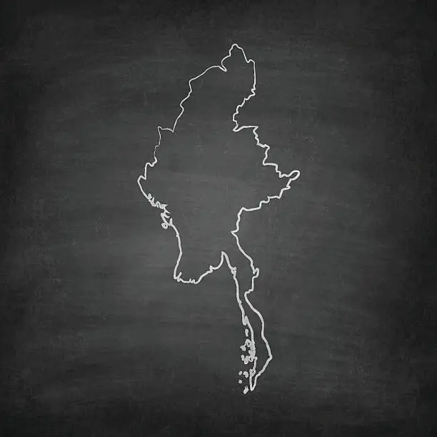 Vector illustration of Myanmar Map on Blackboard - Chalkboard