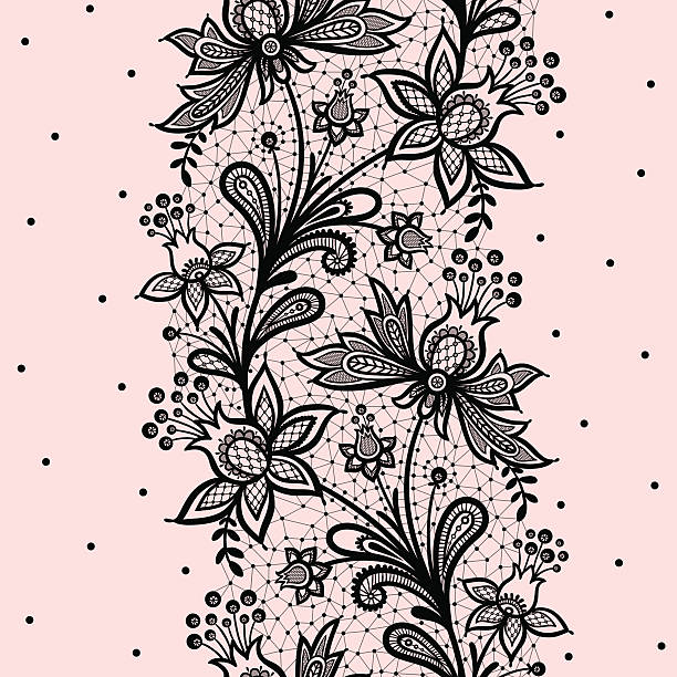 illustrazioni stock, clip art, cartoni animati e icone di tendenza di verticale seamless pattern. - lace pink white black