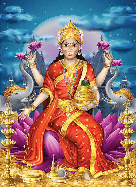ilustraciones, imágenes clip art, dibujos animados e iconos de stock de lakshmi - indian god