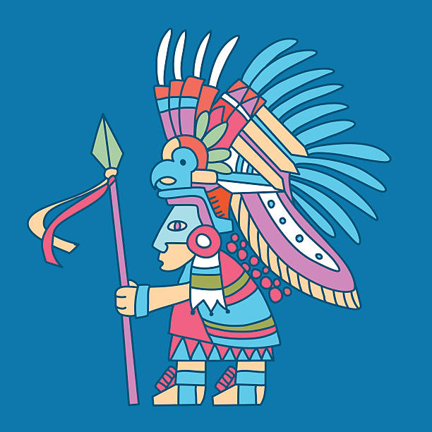 ilustraciones, imágenes clip art, dibujos animados e iconos de stock de azteca redskin guerrero - guerrero azteca