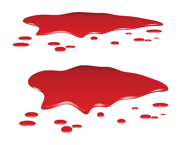 illustrazioni stock, clip art, cartoni animati e icone di tendenza di sangue in una pozzanghera set rosso giù, blots, macchia, plash od sangue. - spilling