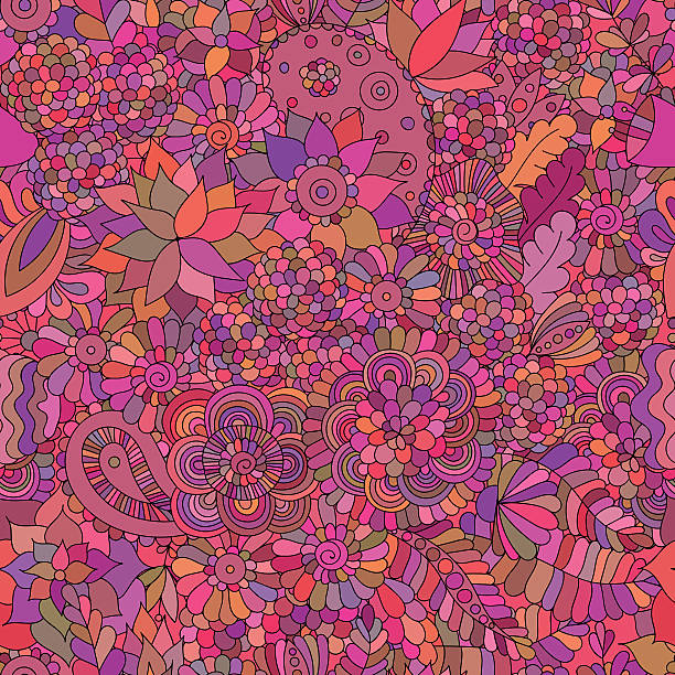 doodles nahtlose hintergrund mit orientalischen pink - asian ethnicity pattern textile seamless stock-grafiken, -clipart, -cartoons und -symbole
