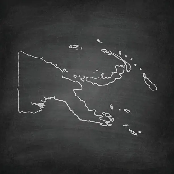 Vector illustration of Papua New Guinea Map on Blackboard - Chalkboard