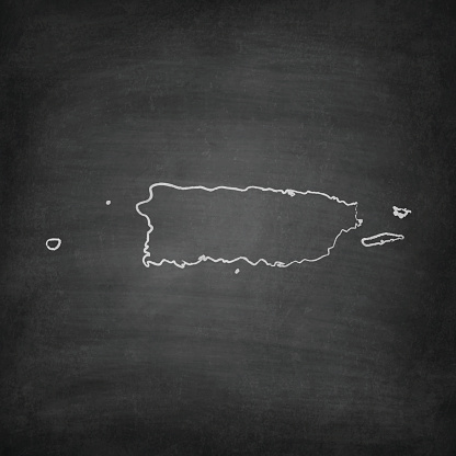 Map of Puerto Rico on a blackboard texture with chalk traces.