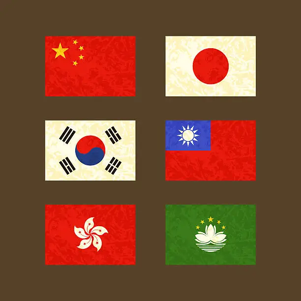 Vector illustration of Flags of China, Japan, South Korea, Taiwan, Hong Kong...