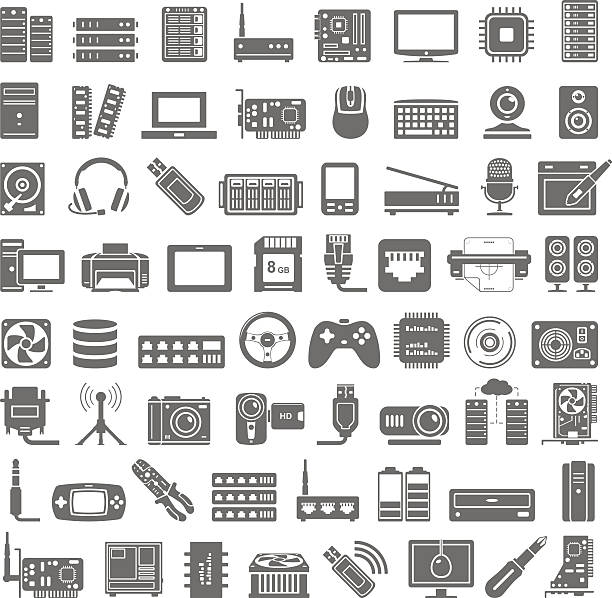 Schwarze Symbole-Computer und Netzwerk-Schmuckteile – Vektorgrafik