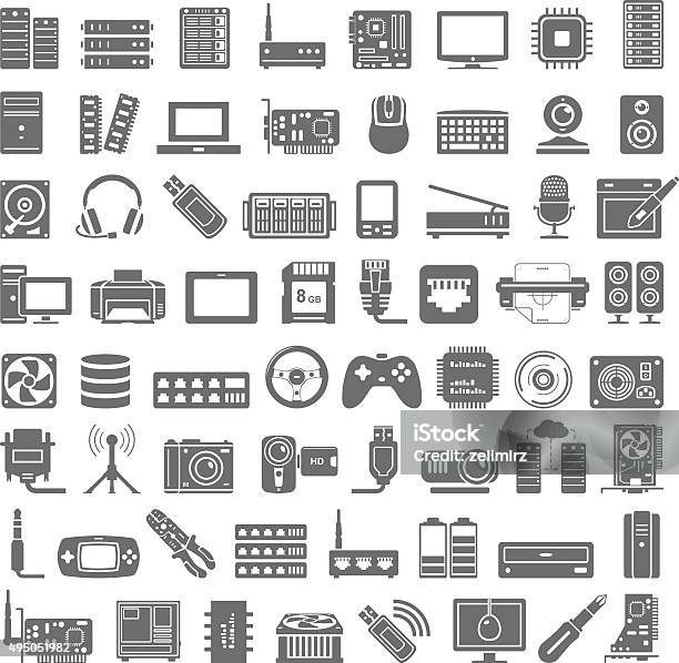 Black Icons Computer And Network Hardware Stock Illustration - Download Image Now - Icon Symbol, Network Server, Router