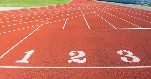istock Red treadmill at the stadium 495055439