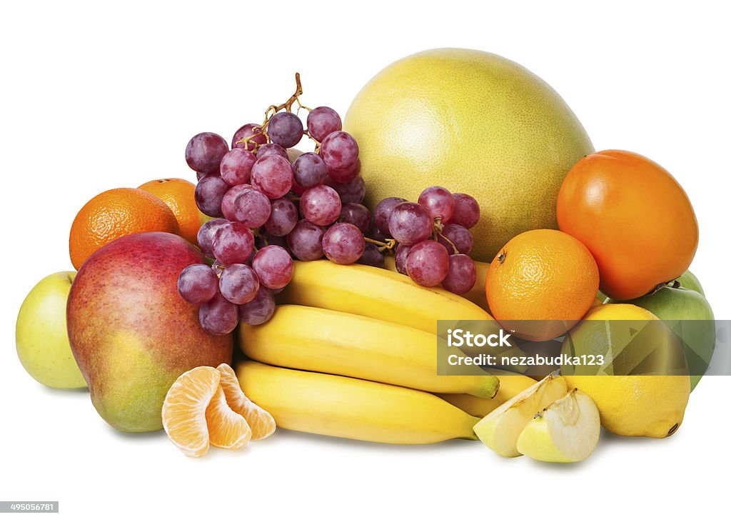 Fresh fruits isolated on a white background. Set of different fresh fruits. Fruit Stock Photo