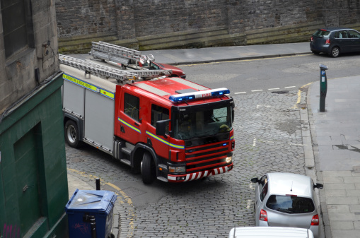 Scottish Fire And Rescue at work at Burghead Harbour, Monochrome image