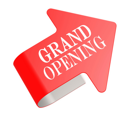 Grand opening twist label image with hi-res rendered artwork that could be used for any graphic design.