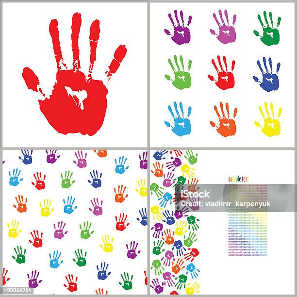 Vector Red Hand Print Red Hand Print On White Background Vector Seamless Pattern Set Stock ...