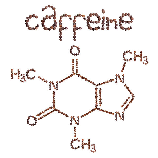 Caffeine chemical molecule structure.  Caffeine chemical molecule structure. The structural formula of caffeine with dark brown coffee beans. caffeine molecule stock pictures, royalty-free photos & images