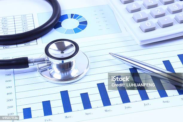 Financial Statement With Stethoscope And Calculator Stock Photo - Download Image Now