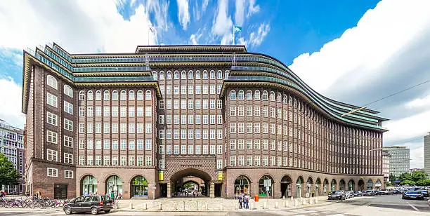 Wide angle view of famous Chilehaus (Chile House) in Hamburg, Germany