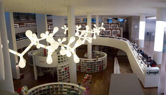 Amsterdam, The Netherlands - September 26, 2015: Amsterdam Public Library modern interior view. 