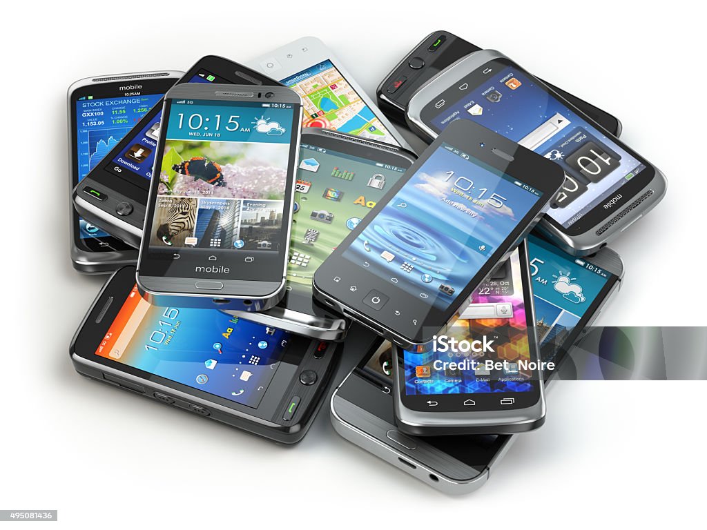 Choose mobile phone. Heap of the different smartphones. Choose mobile phone. Heap of the different smartphones. 3d Mobile Phone Stock Photo