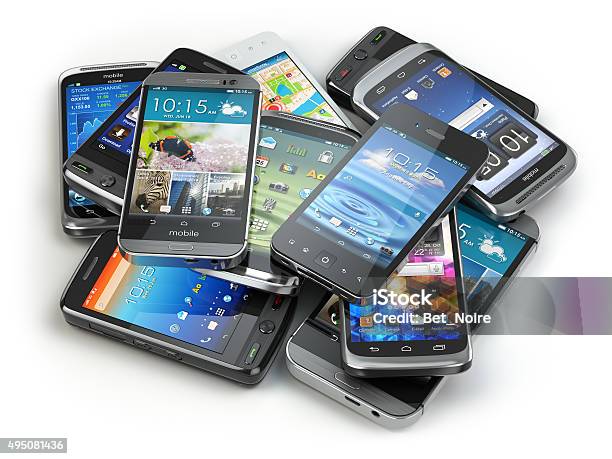 Choose Mobile Phone Heap Of The Different Smartphones Stock Photo - Download Image Now
