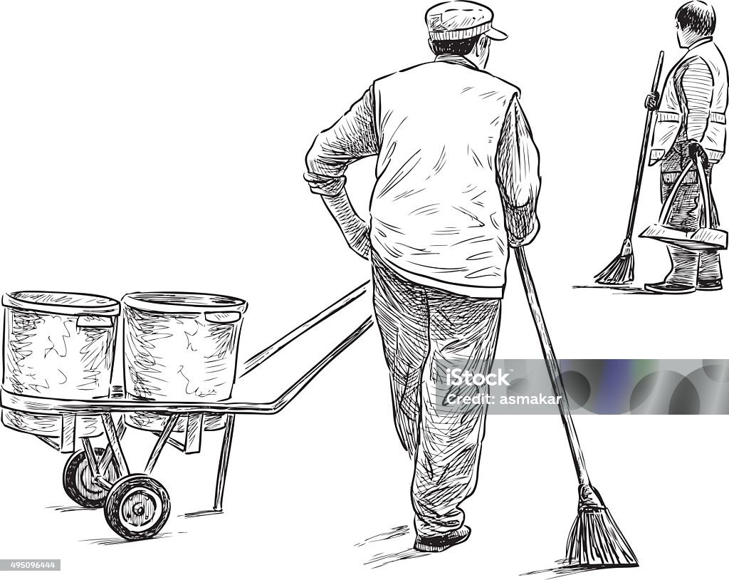 street sweepers Vector image of the street cleenears at a work. 2015 stock vector