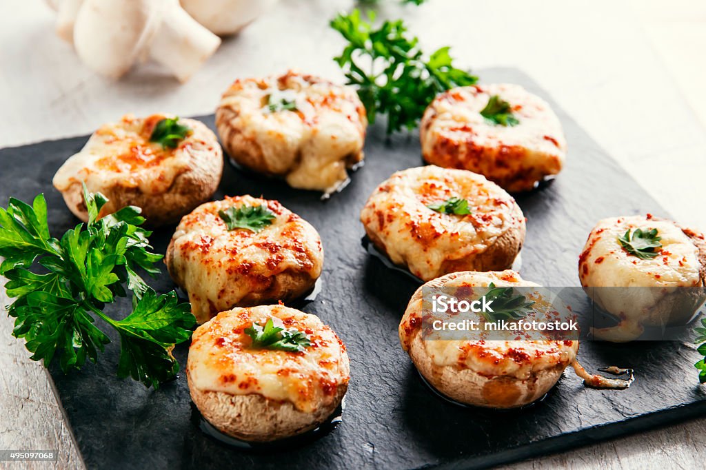 baked mushrooms stuffed with cheese 2015 Stock Photo