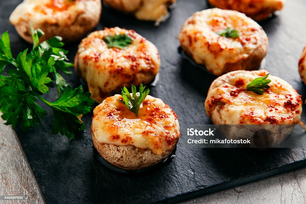baked mushrooms stuffed with cheese 2015 Stock Photo
