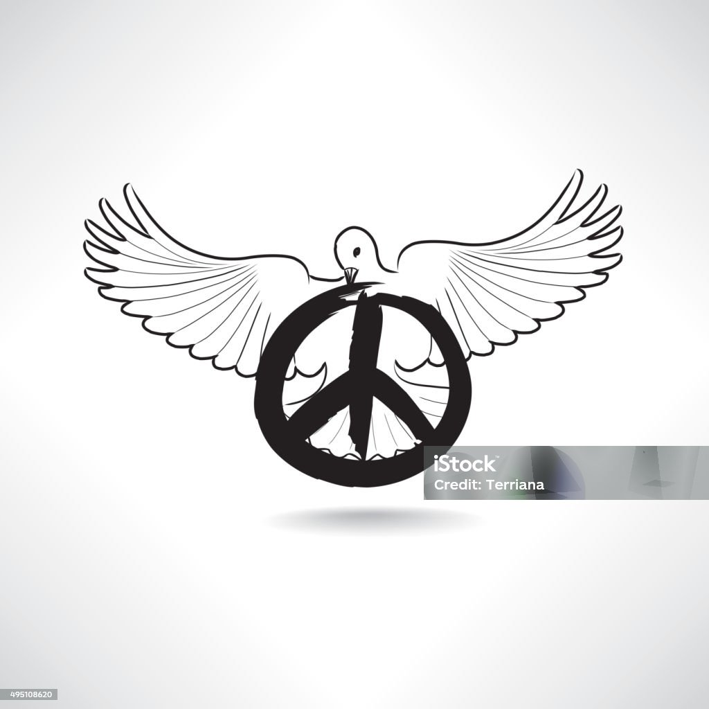 Peace sign. Bird dove with pacifism emblem. Peace symbol. Dove with pacifism sign isolated. International peace day emblem. Bird stock vector