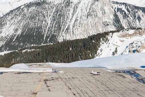 Altiport airport in an alpine mountain