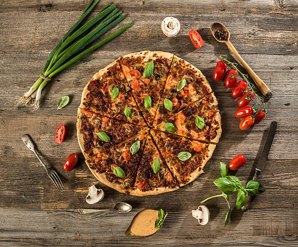 istock Vegetarian pizza with mushrooms 495110186
