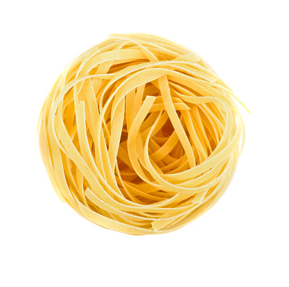 Nest pasta. View from top isolated on white background