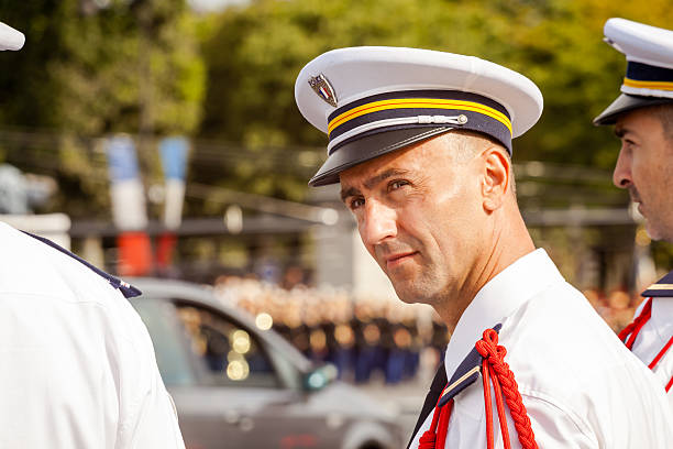 Paris, France - August 30, 2014: Members of the Republican Guard during a welcome ceremony at Elysee Palace.