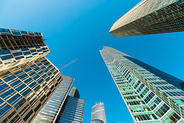 istock Blue skyscraper facade. office buildings. modern glass silhouett 495111884