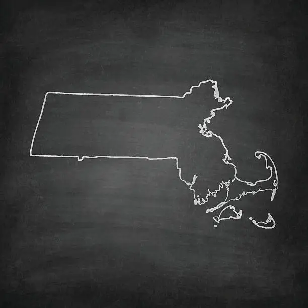 Vector illustration of Massachusetts Map on Blackboard - Chalkboard
