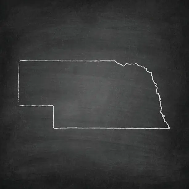 Vector illustration of Nebraska Map on Blackboard - Chalkboard