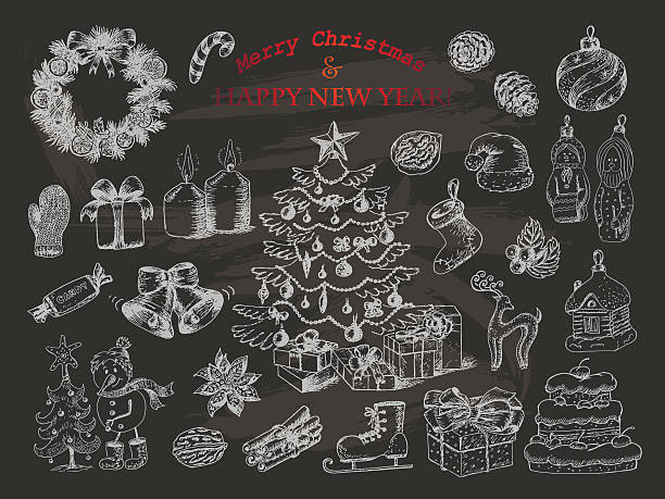 istock Big set of Christmas decorations in sketch style on the 495115354