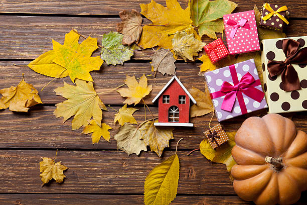 istock Toy house and pumpkin 495115572