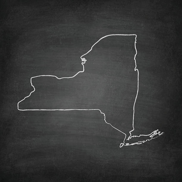 ilustrações, clipart, desenhos animados e ícones de mapa de nova york no quadro-negro, quadro-negro - retro revival new york state usa north america