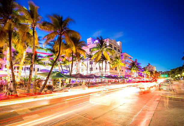 South Beach night life at Ocean Drive, Miami, USA stock photo
