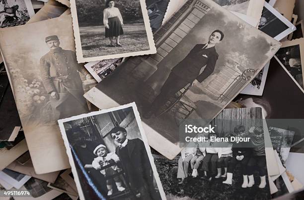 Old Black And White And Sepia Photos At Flea Market Stock Photo - Download Image Now